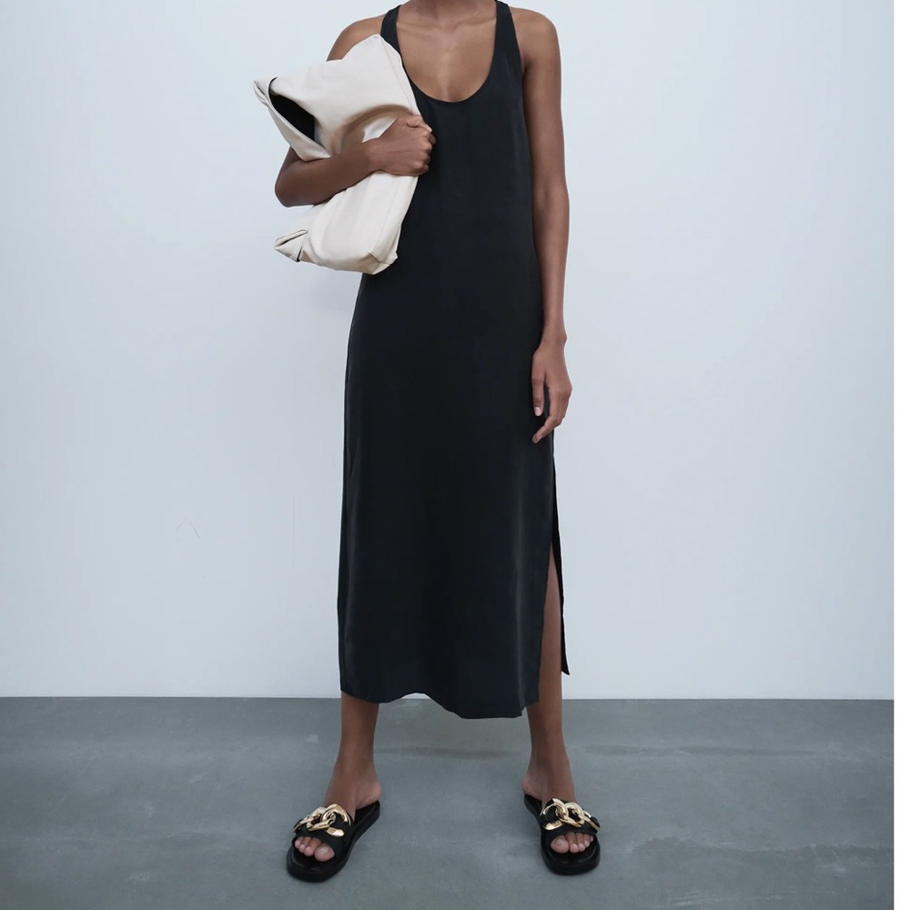 Zara Black Sleeveless Midi Dress with Side Slit